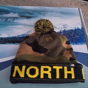 North Face Camouflage Stocking Hat PomPom Winter